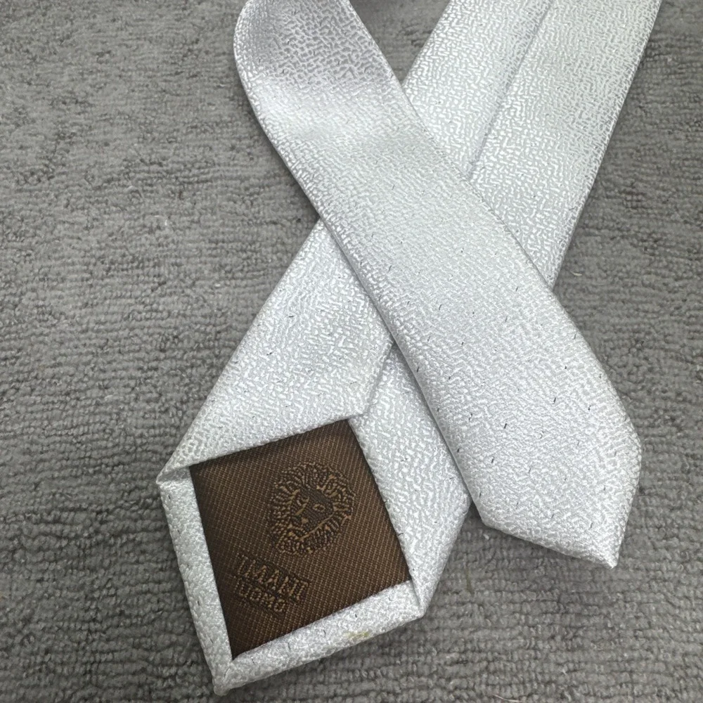 Imani Uomo White Sparkly Men's Tie Prom Night‎ Out Bachelor Party Dance Gala